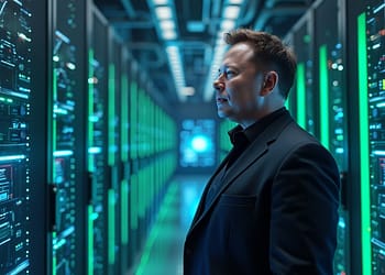 אילון מאסק. בונה דאטה סנטר עם מיליון GPU של אנבידיה. איור: אבי בליזובסקי באמצעות תוכנות בינה מלאכותית